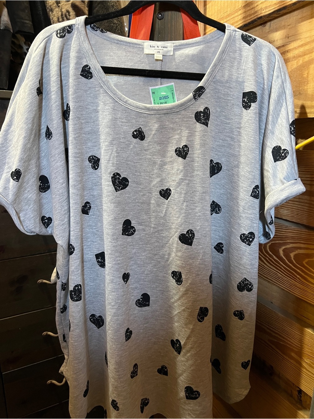 Kim & Cami Gray Tee with Black Heart Print
